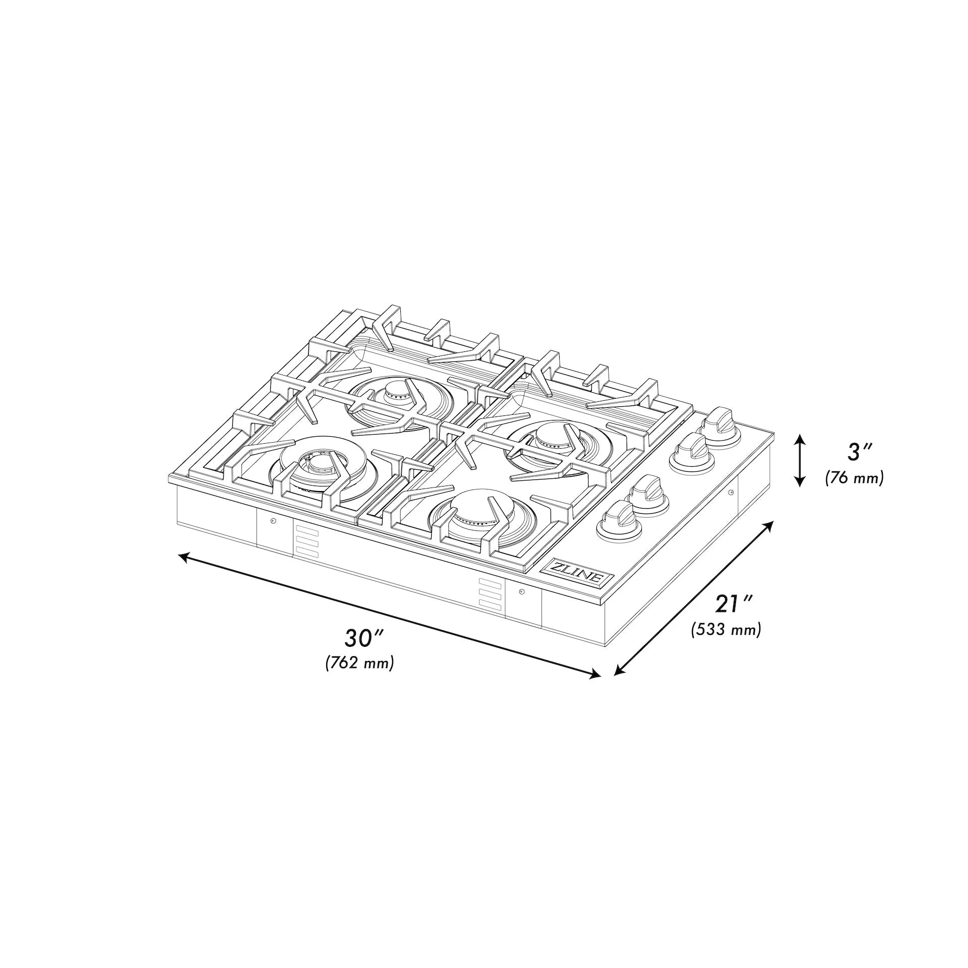 ZLINE 30 in. Gas Cooktop with 4 Brass Burners and Black Porcelain Top (RC-BR-30-PBT)