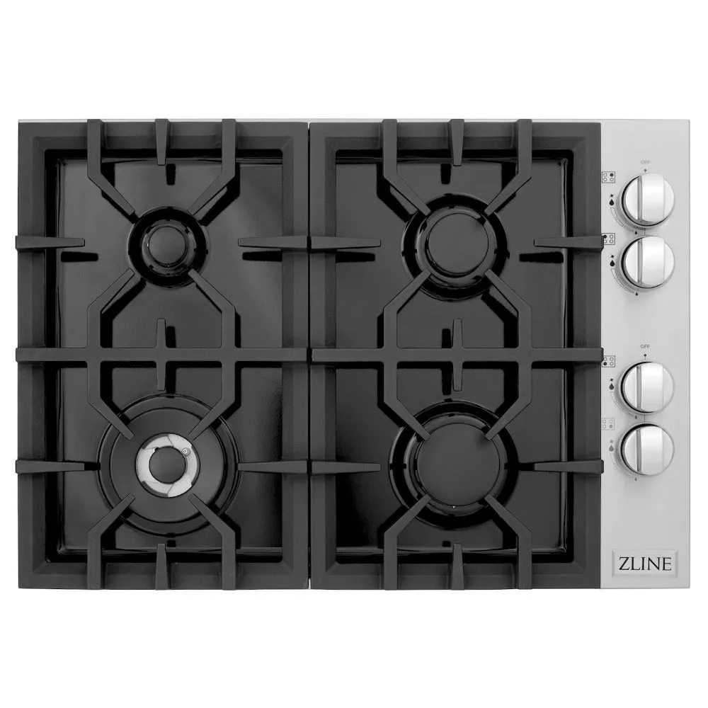 ZLINE 30 in. Gas Cooktop with 4 Burners and Black Porcelain Top (RC30-PBT)