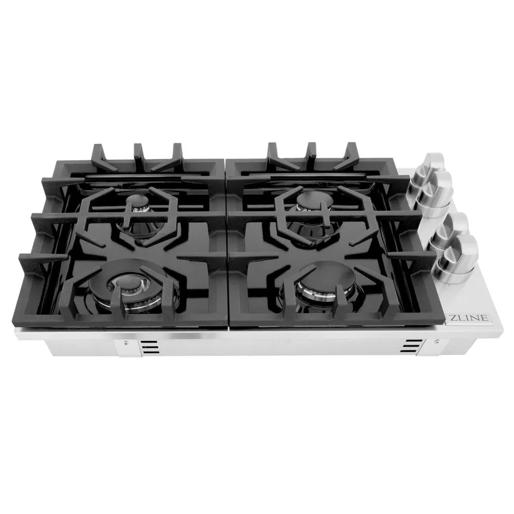 ZLINE 30 in. Gas Cooktop with 4 Burners and Black Porcelain Top (RC30-PBT)