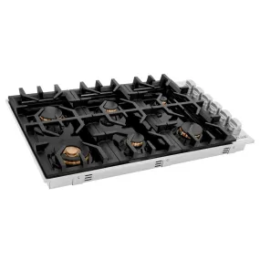 ZLINE 36 in. Gas Cooktop with 6 Brass Burners and Black Porcelain Top (RC-BR-36-PBT)