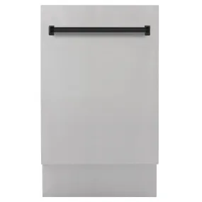 ZLINE Autograph Edition 18 in. Compact 3rd Rack Top Control Dishwasher in Stainless Steel with Matte Black Handle, 51dBa (DWVZ-304-18-MB)