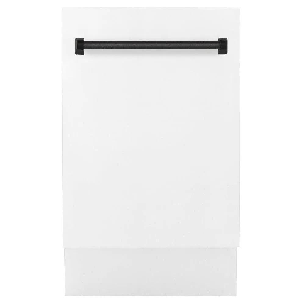 ZLINE Autograph Edition 18 in. Compact 3rd Rack Top Control Dishwasher in White Matte with Matte Black Accent Handle, 51dBa (DWVZ-WM-18-MB)