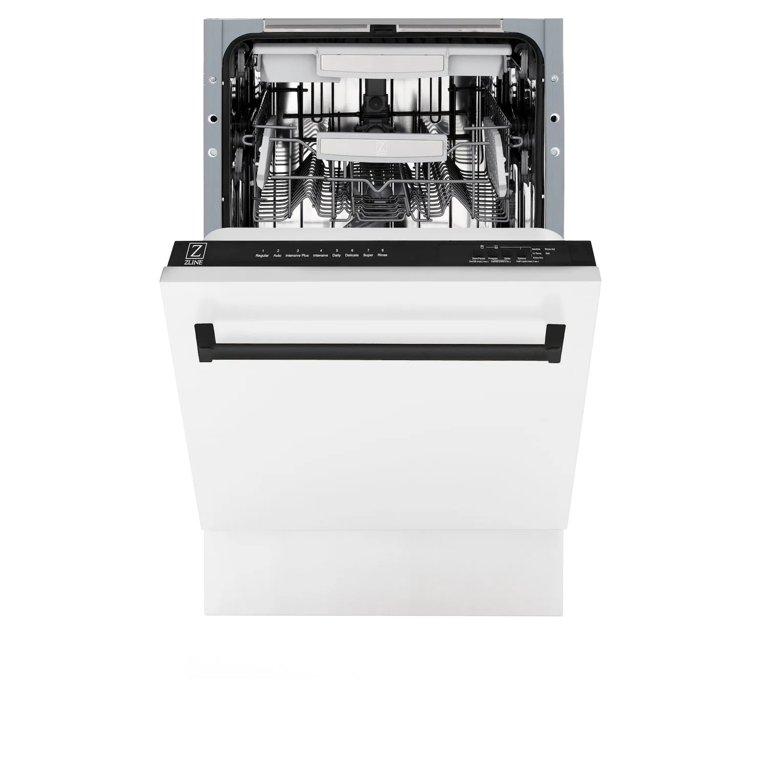 ZLINE Autograph Edition 18 in. Compact 3rd Rack Top Control Dishwasher in White Matte with Matte Black Accent Handle, 51dBa (DWVZ-WM-18-MB)