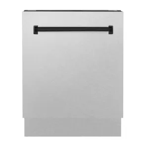 ZLINE Autograph Edition 24 in. 3rd Rack Top Control Tall Tub Dishwasher in Fingerprint Resistant Stainless Steel with Matte Black Accent Handle, 51dBa (DWVZ-SN-24-MB)