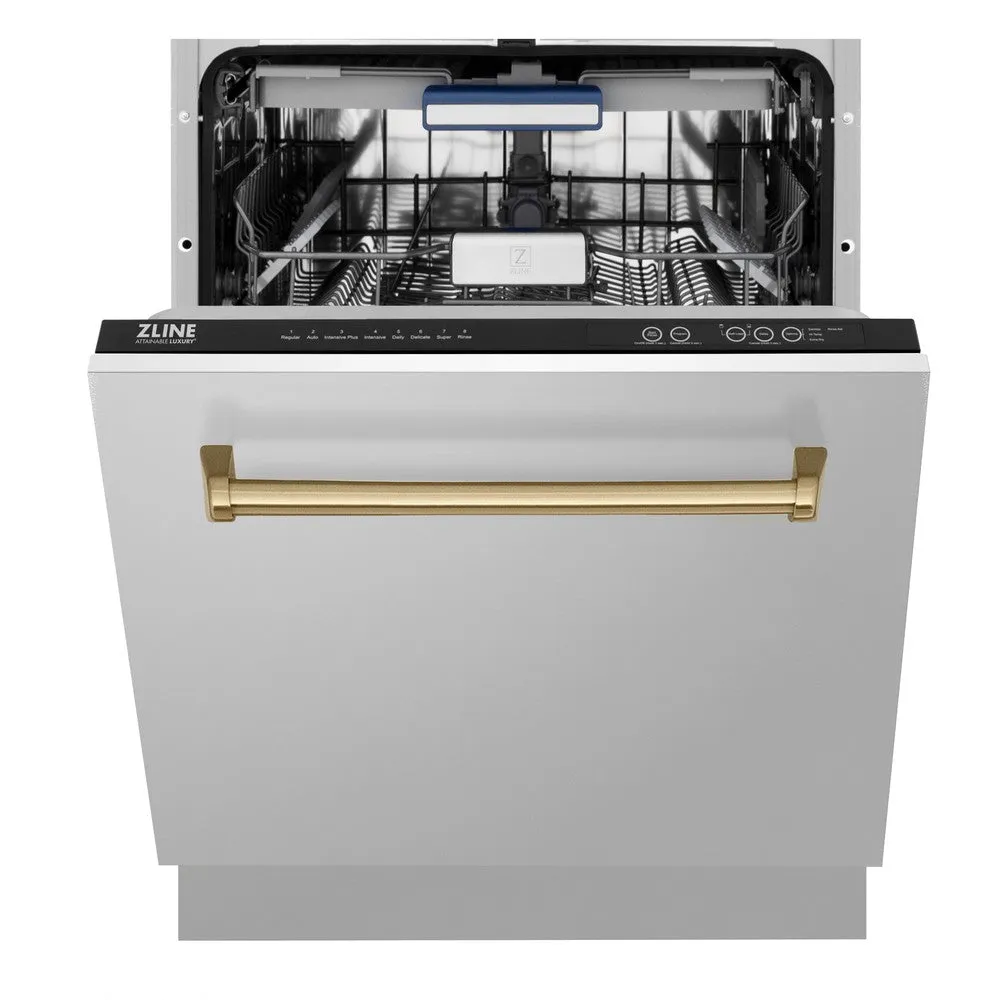 ZLINE Autograph Edition 24 in. 3rd Rack Top Control Tall Tub Dishwasher in Stainless Steel with Champagne Bronze Handle, 51dBa (DWVZ-304-24-CB)