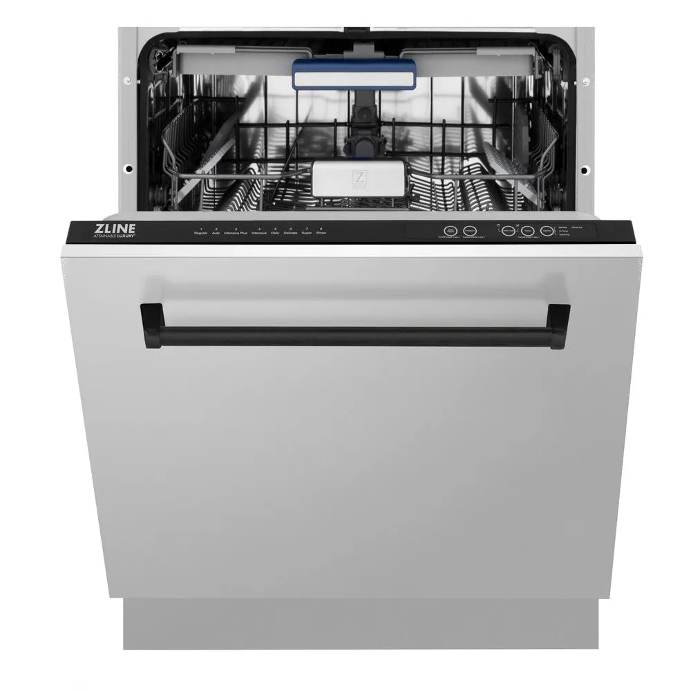 ZLINE Autograph Edition 24 in. 3rd Rack Top Control Tall Tub Dishwasher in Stainless Steel with Matte Black Handle, 51dBa (DWVZ-304-24-MB)