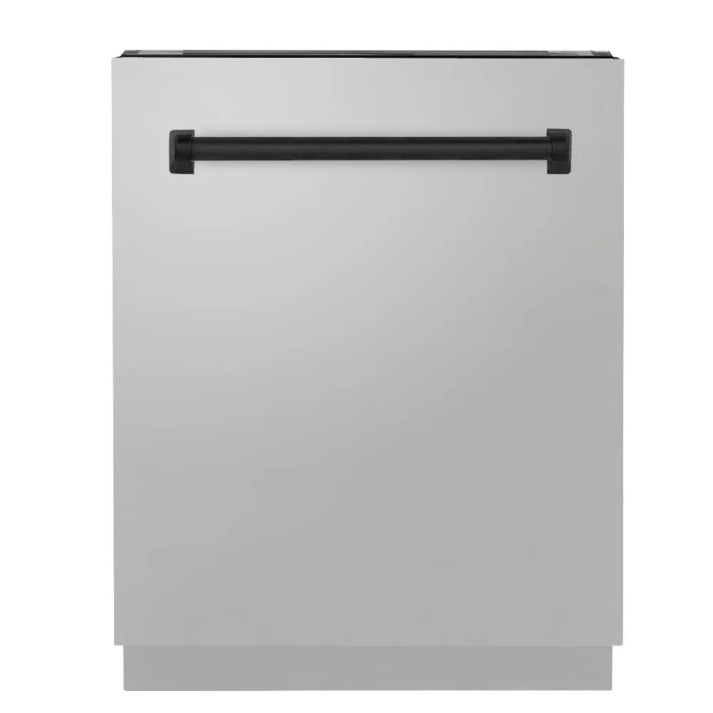 ZLINE Autograph Edition 24 in. 3rd Rack Top Control Tall Tub Dishwasher in Stainless Steel with Matte Black Handle, 51dBa (DWVZ-304-24-MB)