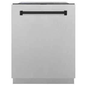 ZLINE Autograph Edition 24 in. Monument Series 3rd Rack Top Control Tall Tub Dishwasher in Fingerprint Resistant Stainless Steel with Matte Black Accents, 45dBa (DWMTZ-SN-24-MB)