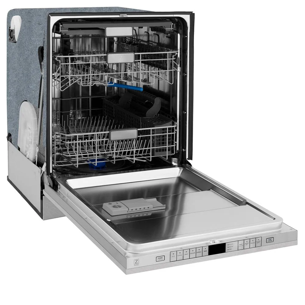 ZLINE Autograph Edition 24 in. Monument Series 3rd Rack Top Control Tall Tub Dishwasher in Fingerprint Resistant Stainless Steel with Matte Black Accents, 45dBa (DWMTZ-SN-24-MB)