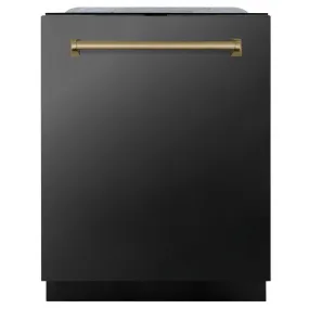 ZLINE Autograph Edition 24 in. Monument Series 3rd Rack Top Touch Control Tall Tub Dishwasher in Black Stainless Steel with Champagne Bronze Handle, 45dBa (DWMTZ-BS-24-CB)