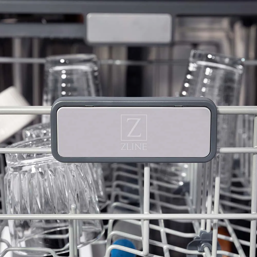 ZLINE Autograph Edition 24 in. Monument Series 3rd Rack Top Touch Control Tall Tub Dishwasher in Stainless Steel with Matte Black Handle, 45dBa (DWMTZ-304-24-MB)