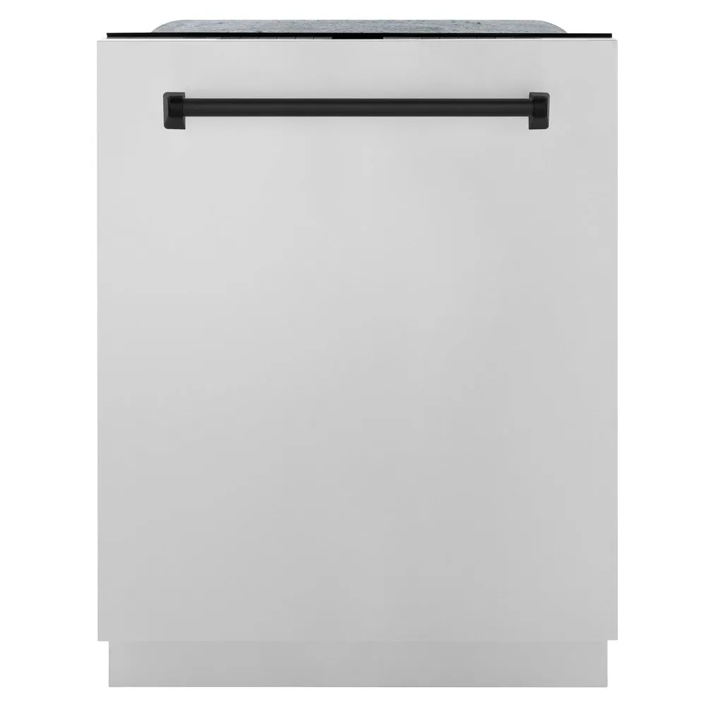 ZLINE Autograph Edition 24 in. Monument Series 3rd Rack Top Touch Control Tall Tub Dishwasher in Stainless Steel with Matte Black Handle, 45dBa (DWMTZ-304-24-MB)