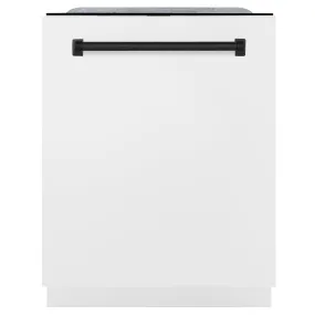 ZLINE Autograph Edition 24 in. Monument Series 3rd Rack Top Touch Control Tall Tub Dishwasher in White Matte with Matte Black Accent Handle, 45dBa (DWMTZ-WM-24-MB)