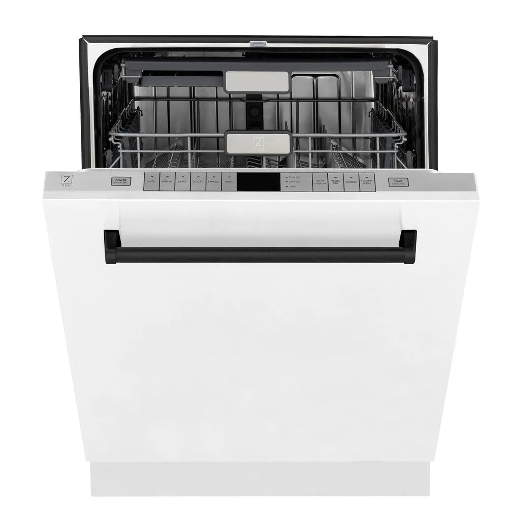 ZLINE Autograph Edition 24 in. Monument Series 3rd Rack Top Touch Control Tall Tub Dishwasher in White Matte with Matte Black Accent Handle, 45dBa (DWMTZ-WM-24-MB)